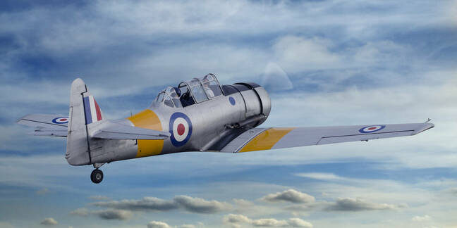 Second World War T6 Harvard Airplane flying into the sky Second World War T6 Harvard Airplane flying into the sky